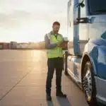 what-is-the-best-trucking-company-to-lease-purchase-from-571362 CDL driver comparing lease purchase terms beside a semi truck